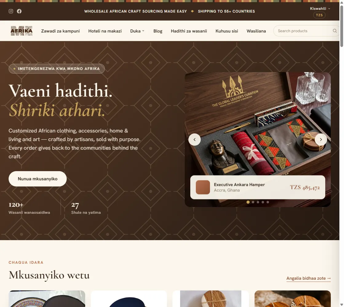 Afrikainme marketplace homepage