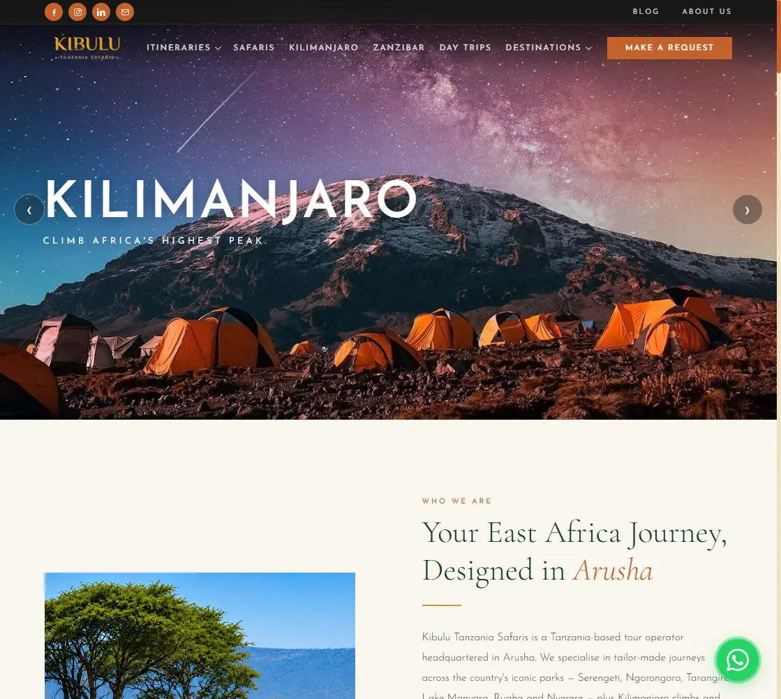 Kibulu Tanzania Safaris homepage