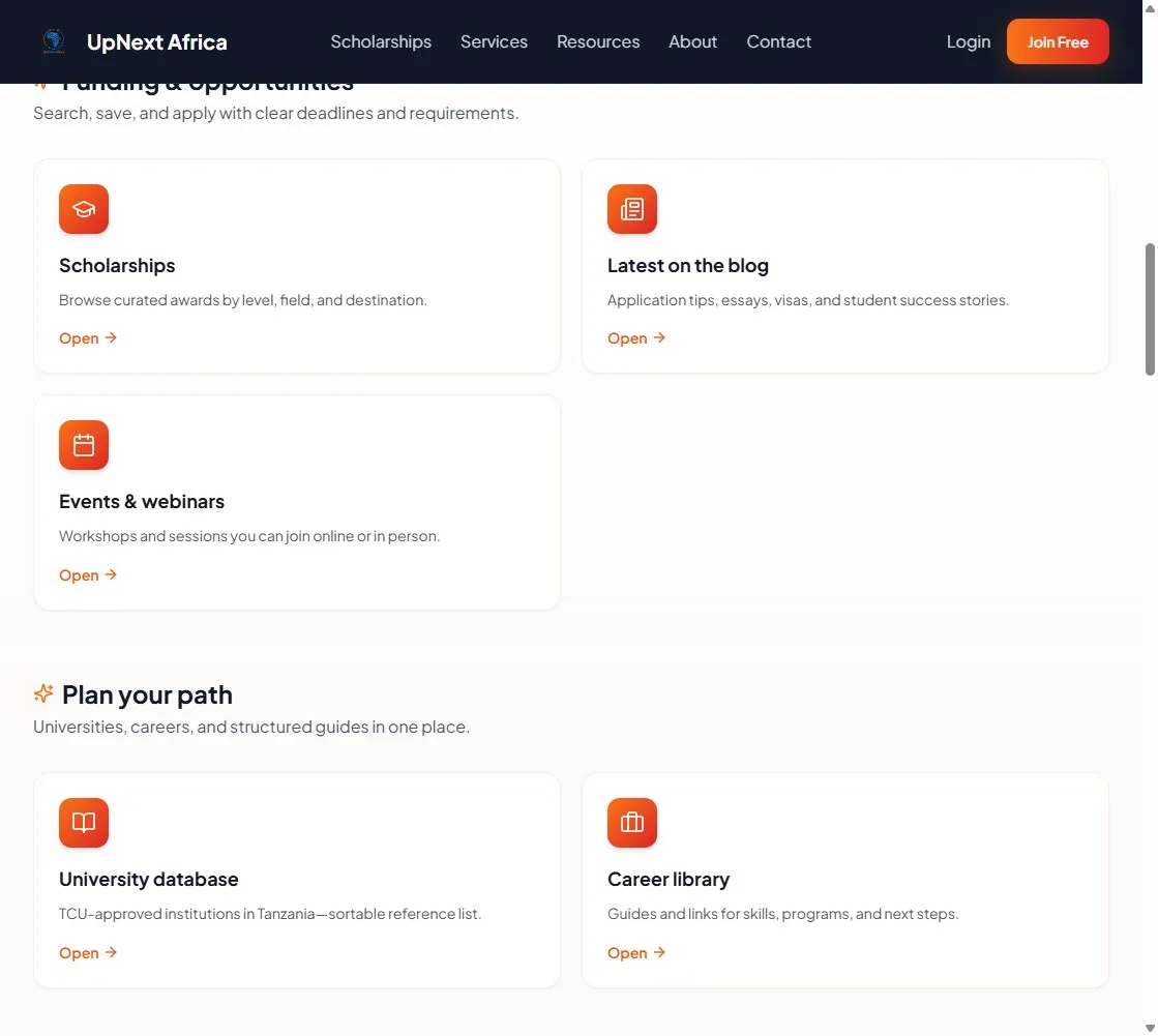UpNext Africa scholarships platform